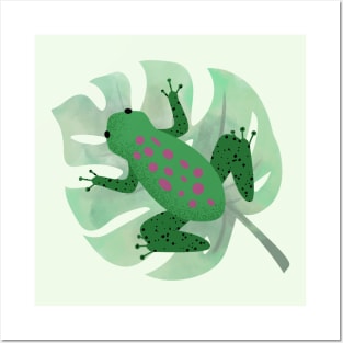 Cute Green Frog/Toad on Leaf Posters and Art